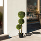 HOMCOM 3FT Potted Fake Plant, Artificial Boxwood Topiary Tree, Triple Ball Tree for Indoor and Outdoor, Green