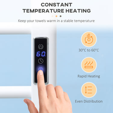 HOMCOM 8-Bar Heated Towel Warmer Rack with Built-in Timer and LED Indicators, Wall Mounted & Free Standing Carbon Steel Electric Towel Bar with Adjustable Temperature, White