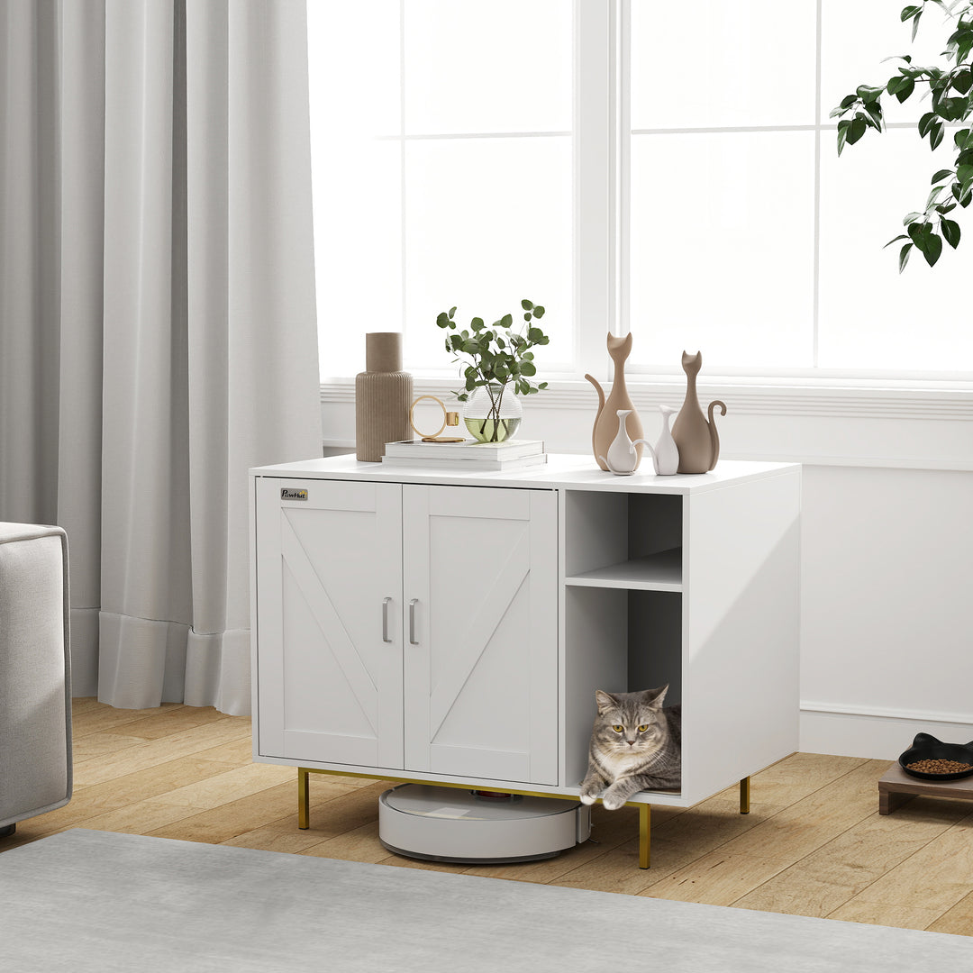 PawHut Cat Litter Box Enclosure, Hidden Litter Box with Scratching Pad, Storage, for Living Room, Bedroom, 31.5" x 20" x 24"