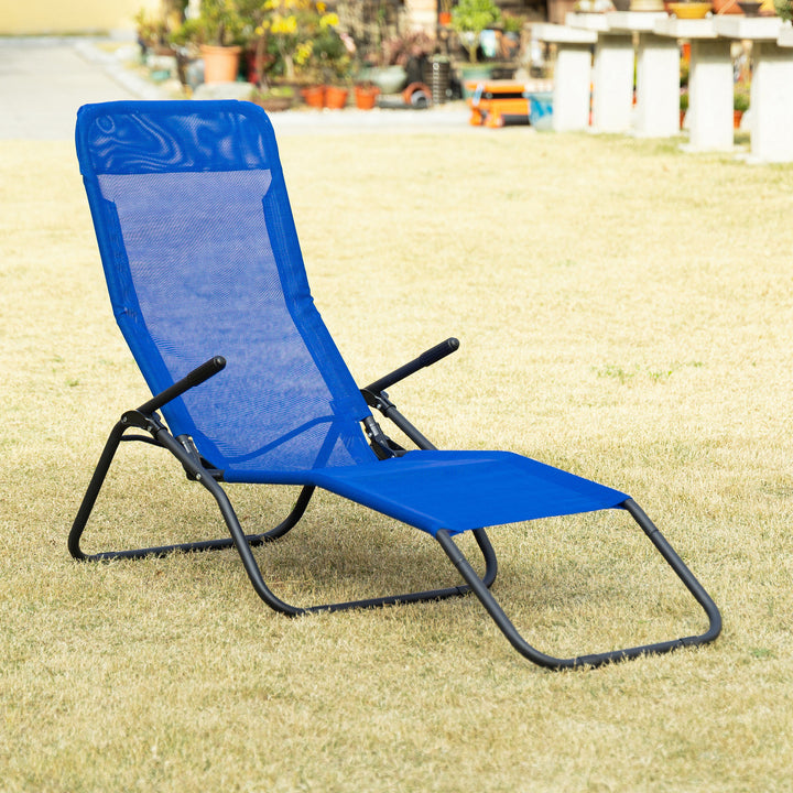 Outsunny Foldable Patio Lounge Chair, Outdoor Beach Lounger with Breathable Mesh Fabric, Zero Gravity Chair with Reclining, Footrests, and Armrests, for Garden, Pool, Blue
