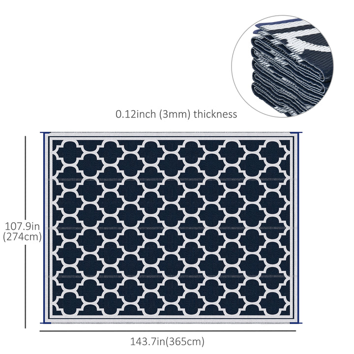 Outsunny 9'x12' Reversible Outdoor RV Rug, Patio Floor Mat, Plastic Straw Rug for Backyard, Deck, Beach, Camping, Dark Blue
