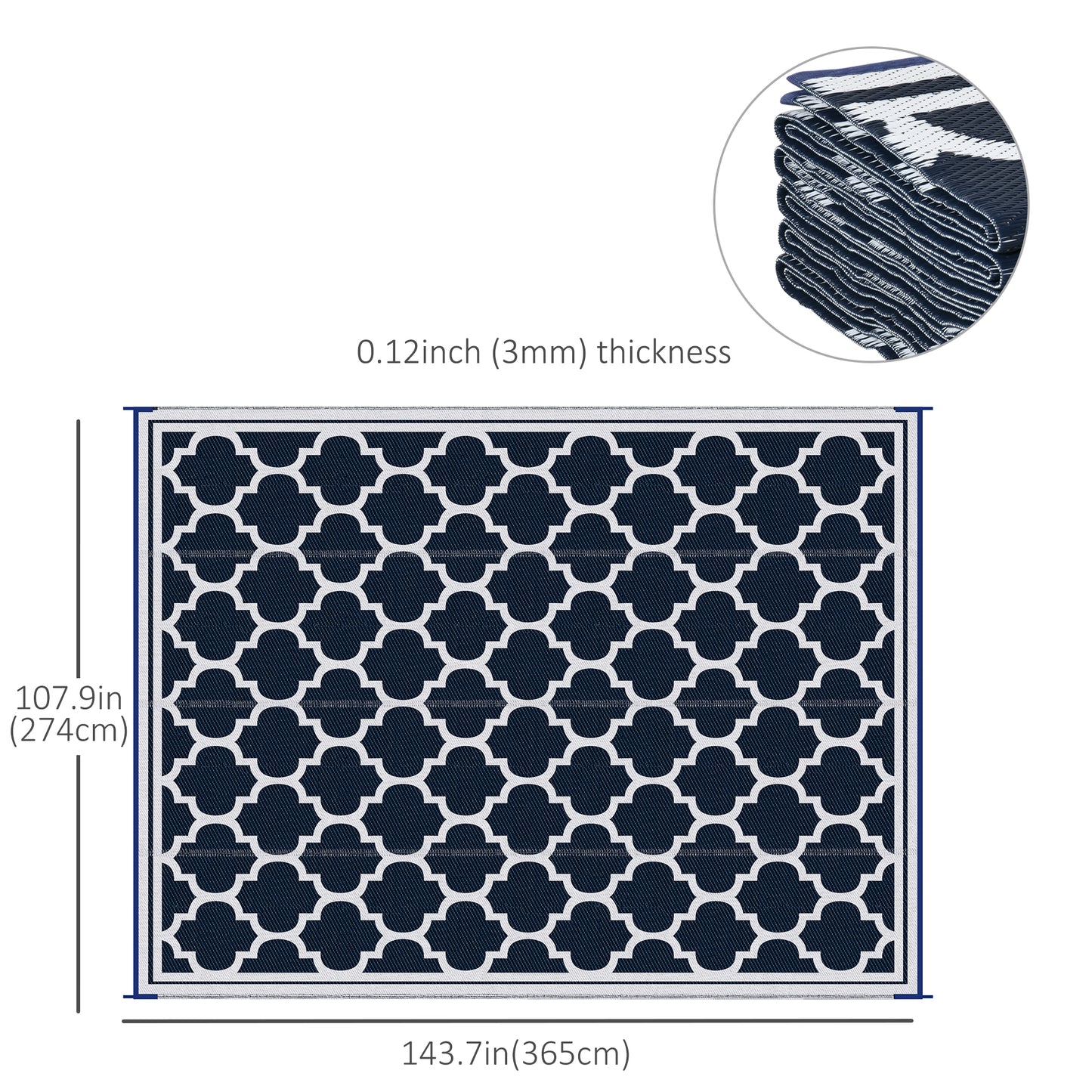 Outsunny 9'x12' Reversible Outdoor RV Rug, Patio Floor Mat, Plastic Straw Rug for Backyard, Deck, Beach, Camping, Black