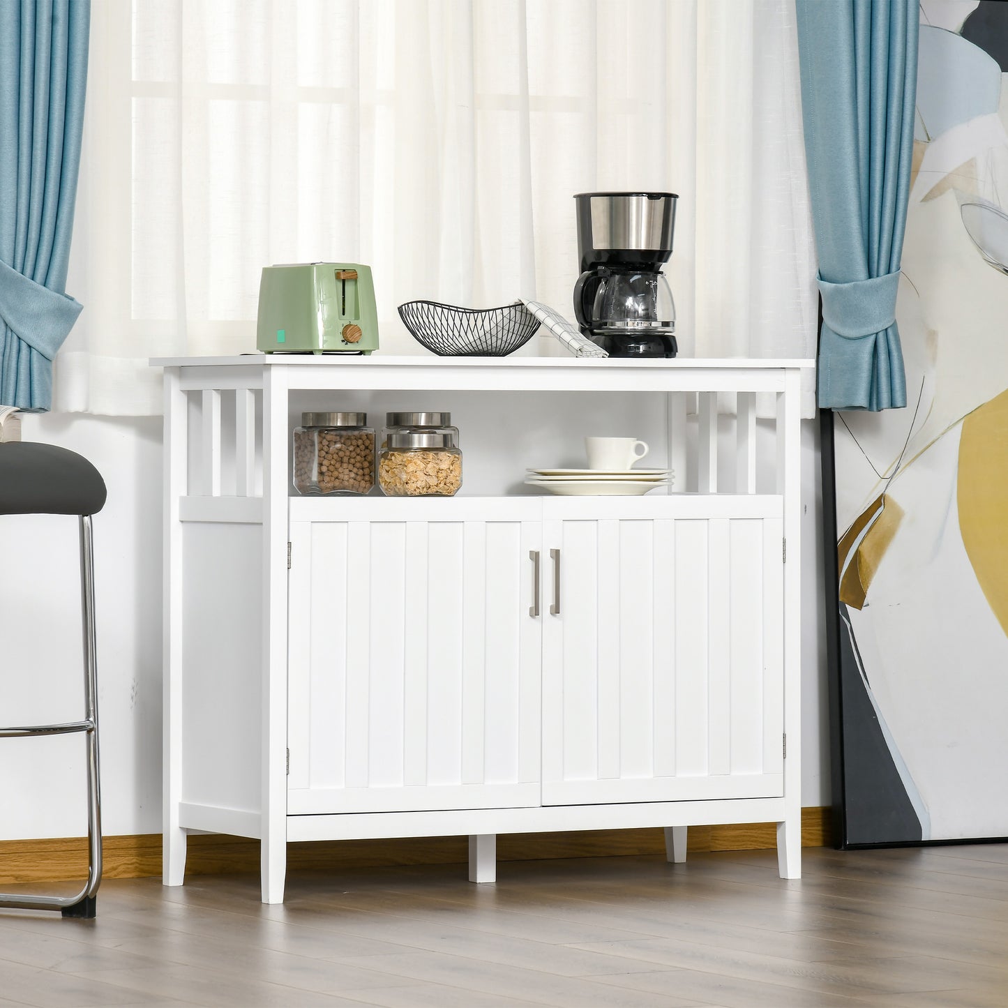 HOMCOM Sideboard Buffet Server Storage Cabinet Console Table with 2 Doors and Adjustable Shelves for Kitchen & Dining Room, White