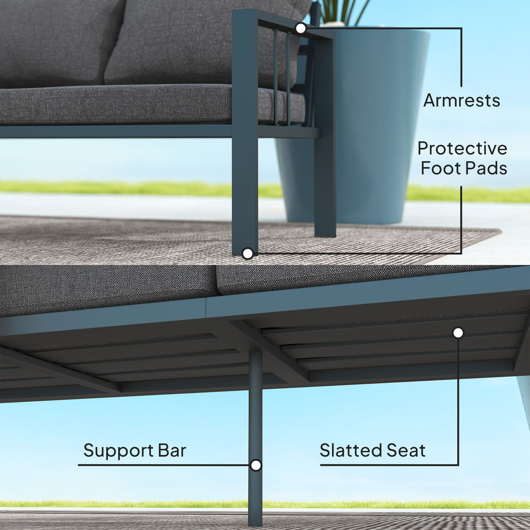 Outsunny Aluminum Garden Sofa, 3-Person Outdoor Couch, Backyard Furniture for 3-person with Cushions, 72.8" x 26" x 25.2", Grey
