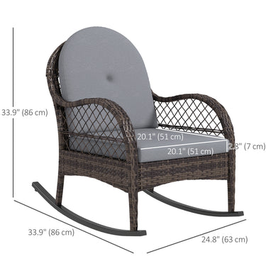 Outsunny 2 Pieces Wicker Rocking Patio Chairs, Indoor Outdoor Rocking Chair Set with Cushions and Armrests for Porch, Grey