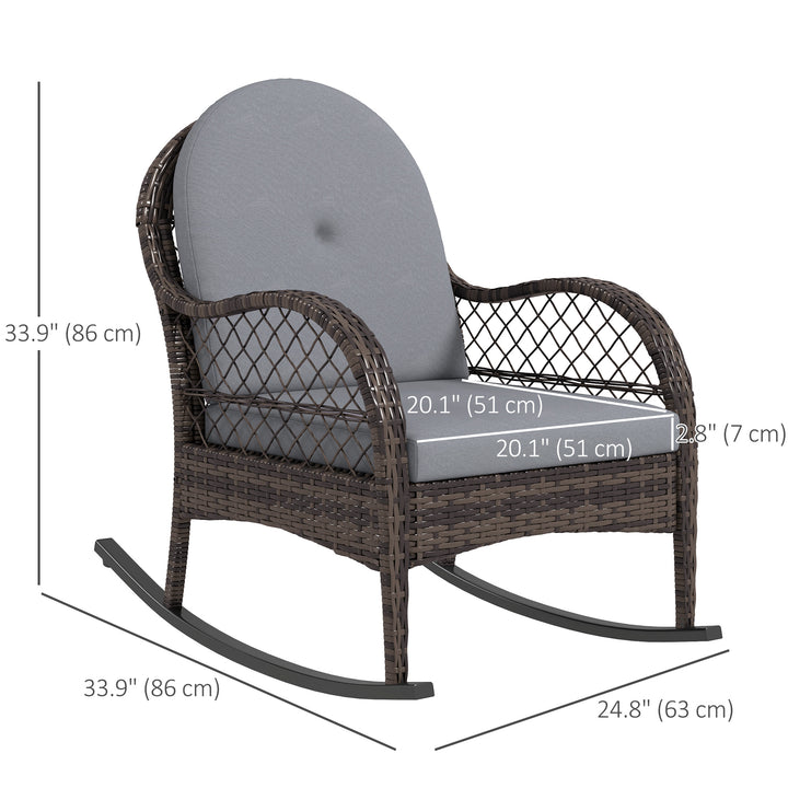 Outsunny 2 Pieces Wicker Rocking Patio Chairs, Indoor Outdoor Rocking Chair Set with Cushions and Armrests for Porch, Grey