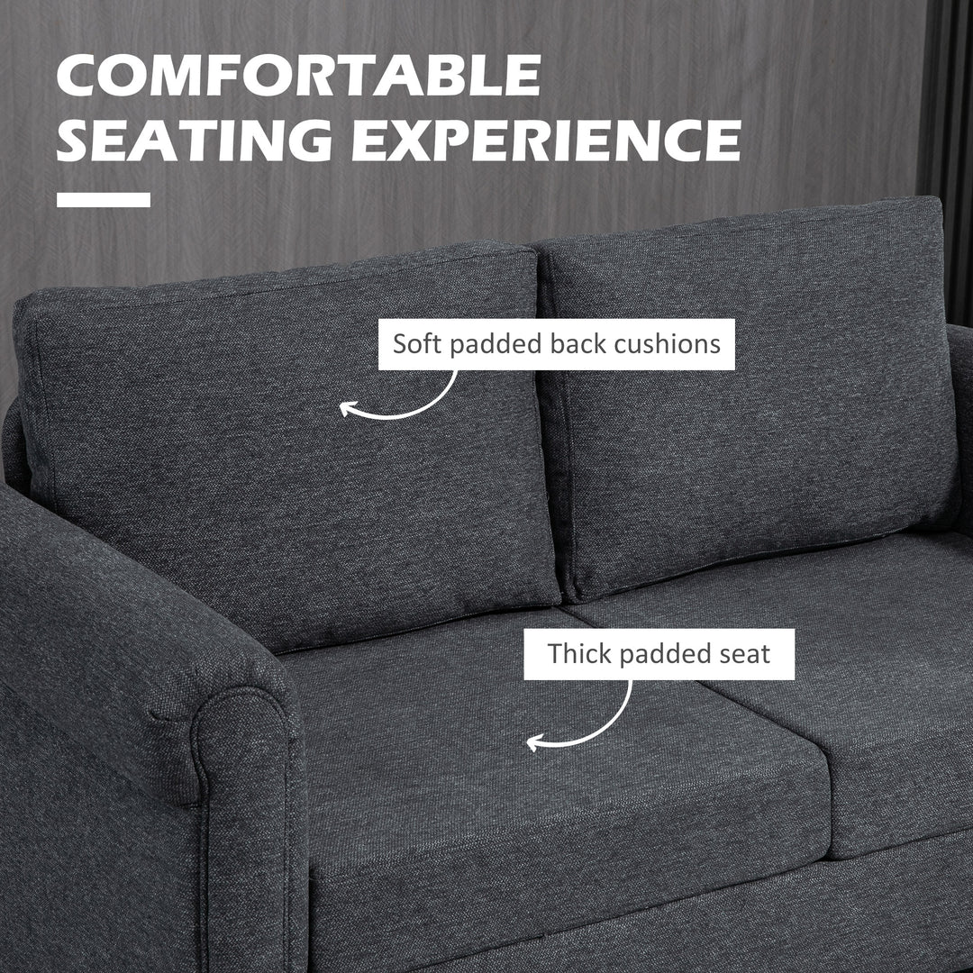 HOMCOM Vintage Loveseat, Upholstered Love Seat Furniture, Chenille-feel Fabric 2 Seater Sofa Couch with Rolled Arms, Gourd-Shaped Rubber Wood Legs for Living Room, Dark Grey