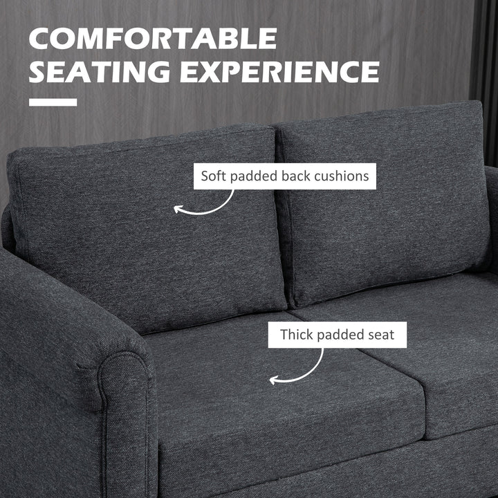 HOMCOM Vintage Loveseat, Upholstered Love Seat Furniture, Chenille-feel Fabric 2 Seater Sofa Couch with Rolled Arms, Gourd-Shaped Rubber Wood Legs for Living Room, Dark Grey