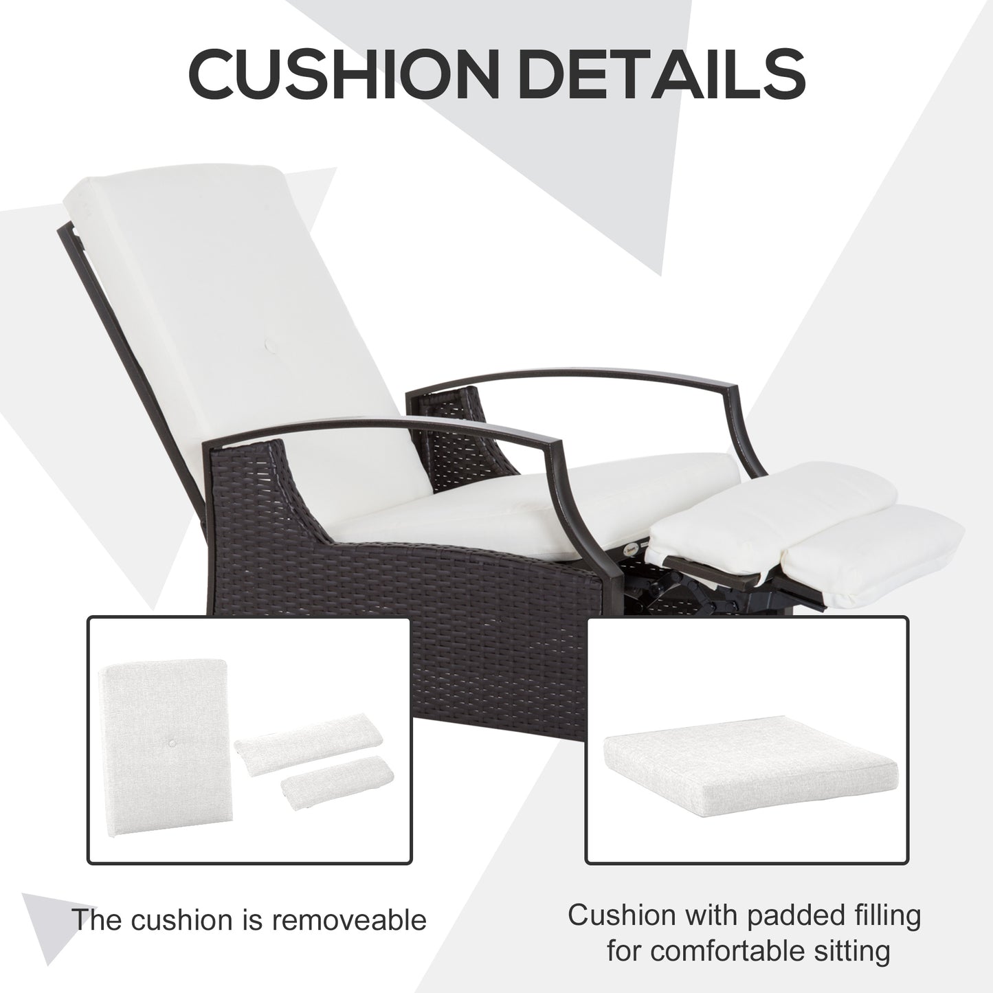 Outsunny Outdoor Rattan Recliner Chair, Wicker Reclining Chair with Adjustable Back Retractable Footrest Cushion Blue