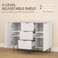HOMCOM Modern Kitchen Storage Cabinet, Sideboard Buffet Cabinet w/ 3 Drawers and Adjustable Shelves for Kitchen Hallway, Grey
