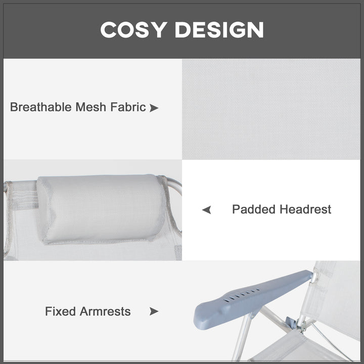 Outsunny Set of 2 Fishing Chairs, Camping Chairs with Adjustable Backrest and Headrest, Folding Chair for Outdoor, Light Grey