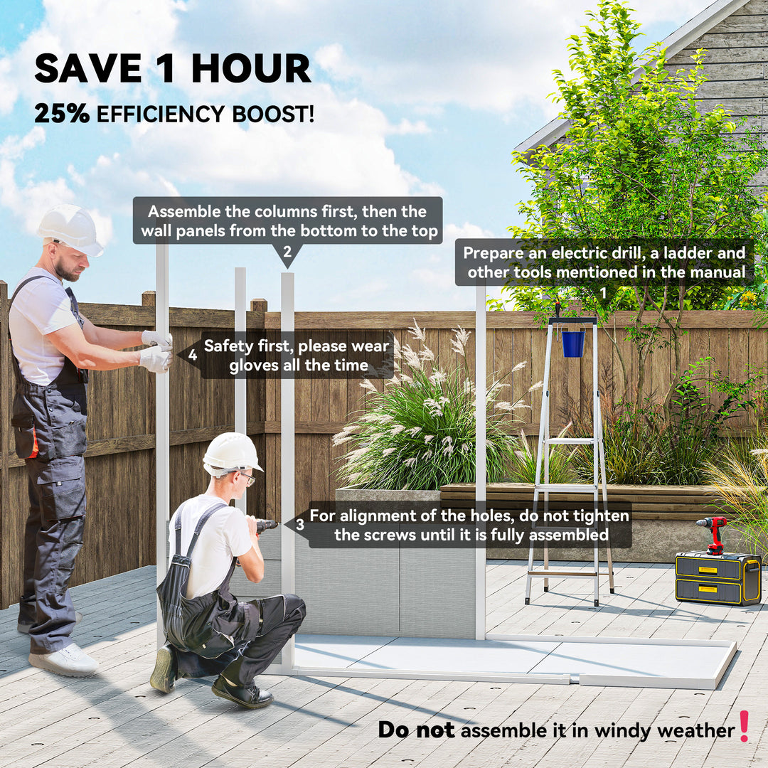 Outsunny 8' x 4' Resin Outdoor Storage Shed with Floor, Window, Lockable Doors and Vents for Backyard Patio Lawn, Light Grey