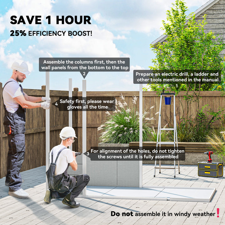 Outsunny 8' x 4' Resin Outdoor Storage Shed with Floor, Window, Lockable Doors and Vents for Backyard Patio Lawn, Light Grey