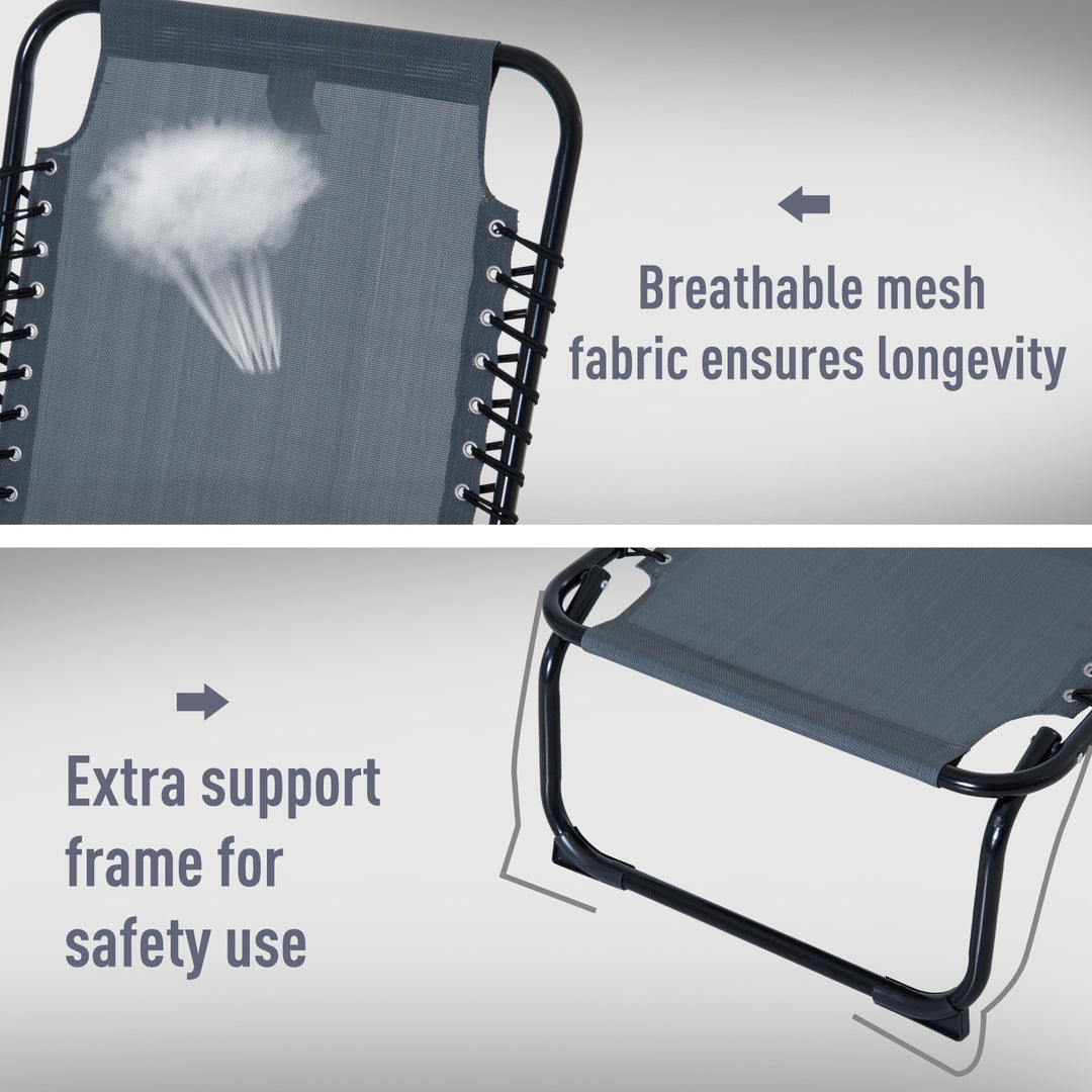 Outsunny Outdoor Folding Lounge Chair, 4-Level Adjustable Chaise Lounge with Headrest, Tanning Chair Beach Bed, Reclining Lounger Cot for Camping, Hiking, Backyard, Grey