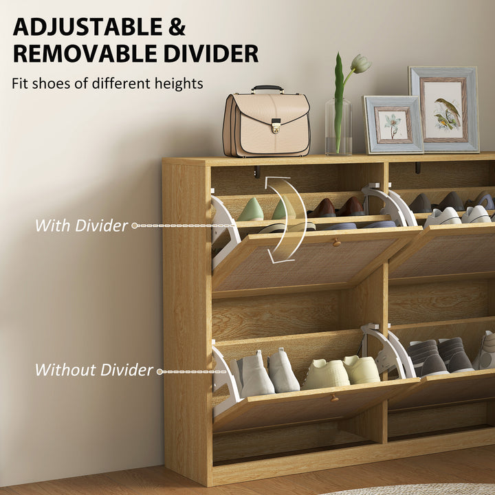 HOMCOM Narrow Shoe Storage Cabinet, Rattan Shoe Cabinet with 4 Flip Drawers and Adjustable Shelves for 20 Pairs, Black