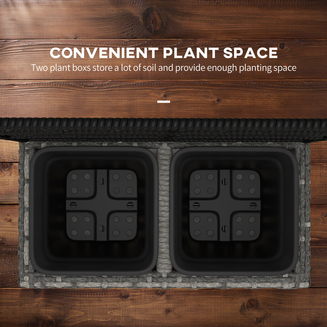 Outsunny 22L Raised Garden Box with Trellis, PE Rattan Free Standing Flower Raised Garden Bed with Two Plant Boxes, Garden Planter Box for Climbing Plants, Mixed Grey