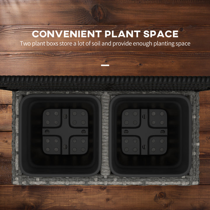 Outsunny 22L Raised Garden Box with Trellis, PE Rattan Free Standing Flower Raised Garden Bed with Two Plant Boxes, Garden Planter Box for Climbing Plants, Mixed Grey