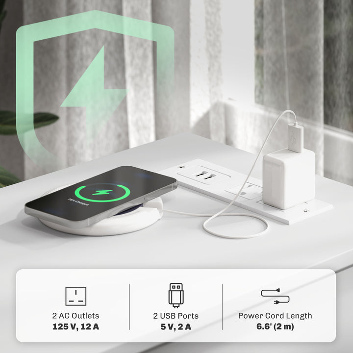 HOMCOM Narrow Side Table with Charging Station, USB Ports, Modern End Table with Storage Shelf, Drawers for Living Room, White