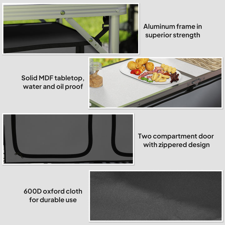 Outsunny Outdoor Aluminum Folding Picnic Table Height Adjustable with Storage Organizer BBQ Camping