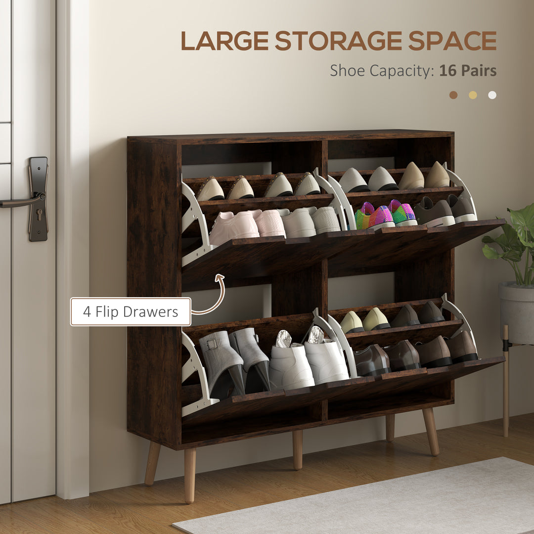 HOMCOM Shoe Storage Cabinet with 4 Flip Drawers and Adjustable Shelf, Shoe Cabinet for 8-16 Pairs of Shoes, Natural