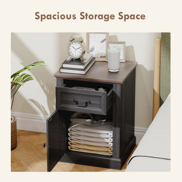 HOMCOM Side Table Set of 2, End Tables with Drawer and Cabinet, Nightstands for Small Spaces, Living Room, Black