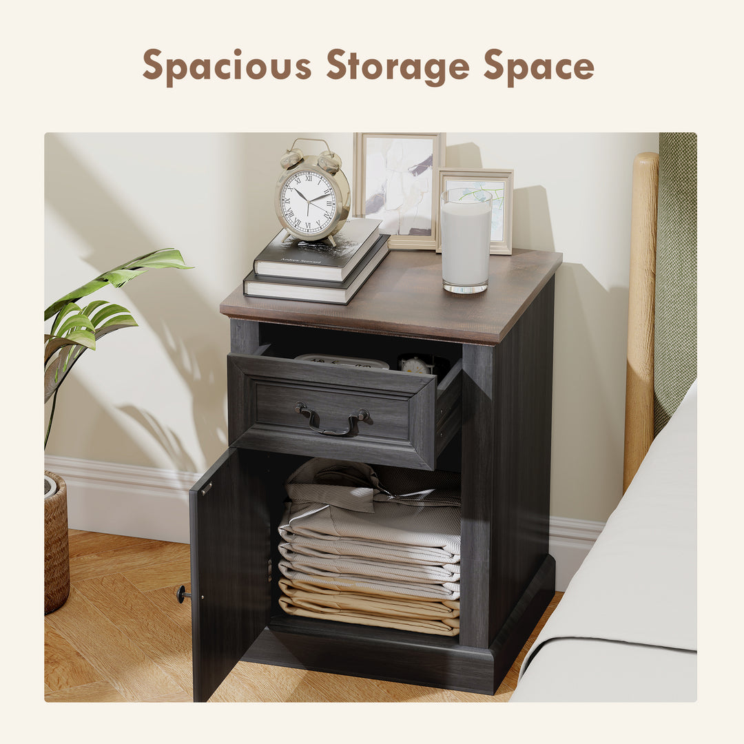 HOMCOM Side Table Set of 2, End Tables with Drawer and Cabinet, Nightstands for Small Spaces, Living Room, Black