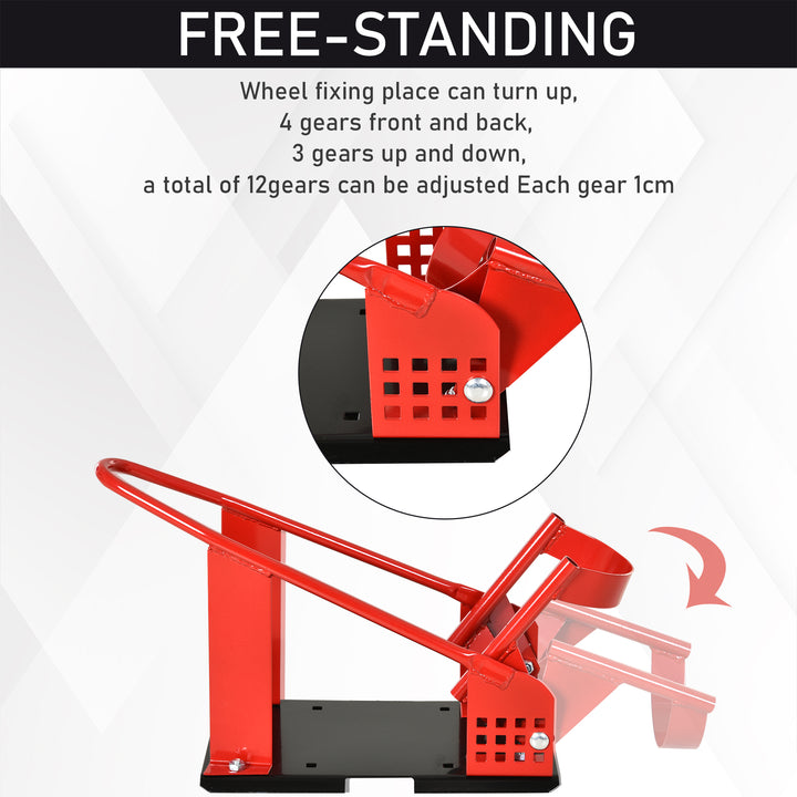 HOMCOM Motorcycle Wheel Chock with 12 Adjustable Pre-Drilled Holes, 990 lbs Capacity, Red