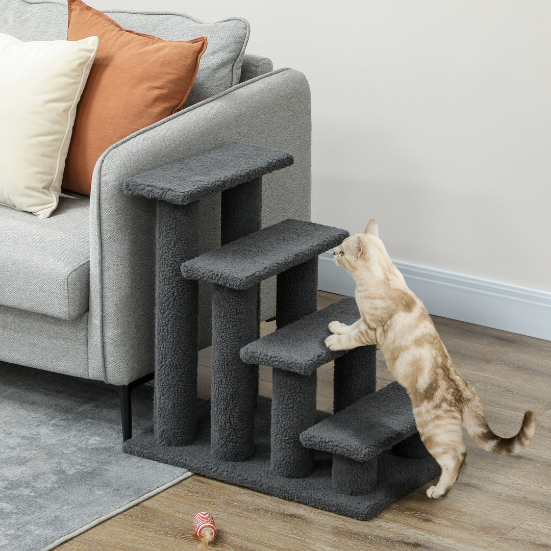 PawHut 23.5" 4 Tier Pet Stairs Dog Cat Step Scratch Post Furniture, Dark Grey