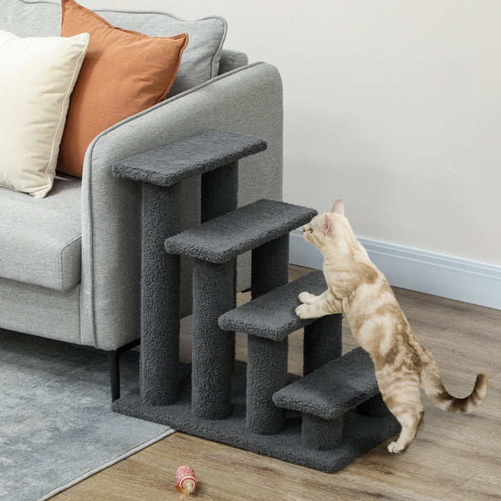 PawHut 23.5" 4 Tier Pet Stairs Dog Cat Step Scratch Post Furniture, Dark Grey