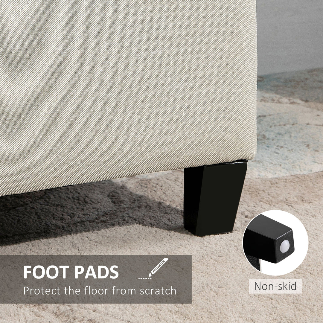 HOMCOM Rectangular Entry Bench, Tufted Upholstered Linen Fabric Wood Feet Storage Ottoman Bench, Beige