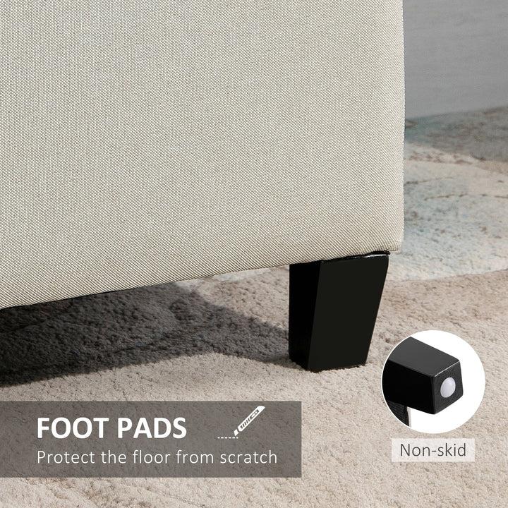 HOMCOM Rectangular Entry Bench, Tufted Upholstered Linen Fabric Wood Feet Storage Ottoman Bench, Beige