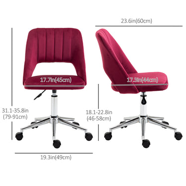 Vinsetto Mid Back Office Chair Velvet Fabric Swivel Scallop Shape Computer Desk Chair, Red