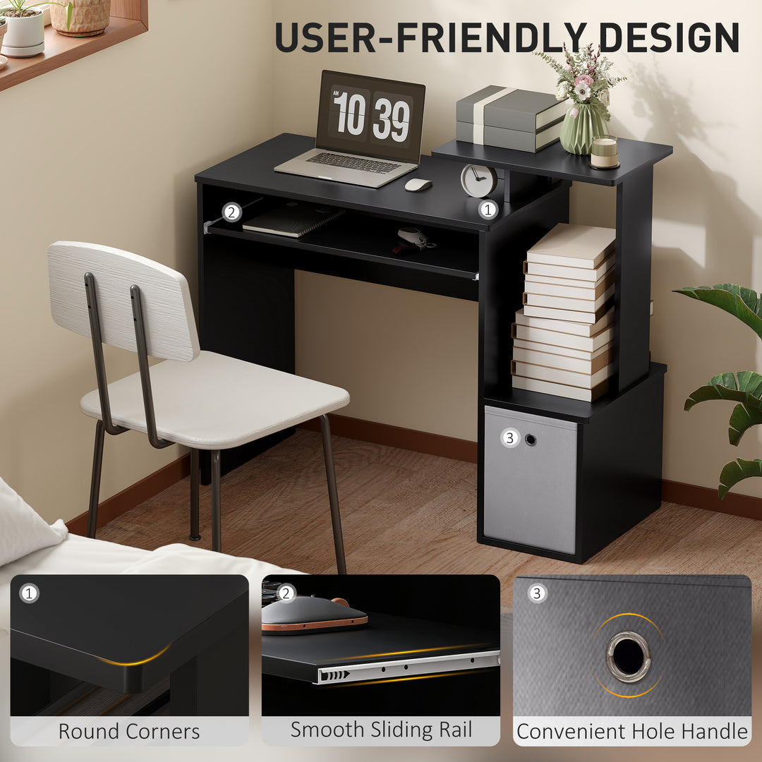 HOMCOM Computer Desk with Sliding Keyboard Tray Storage Drawer Shelf Home Office Workstation Grey