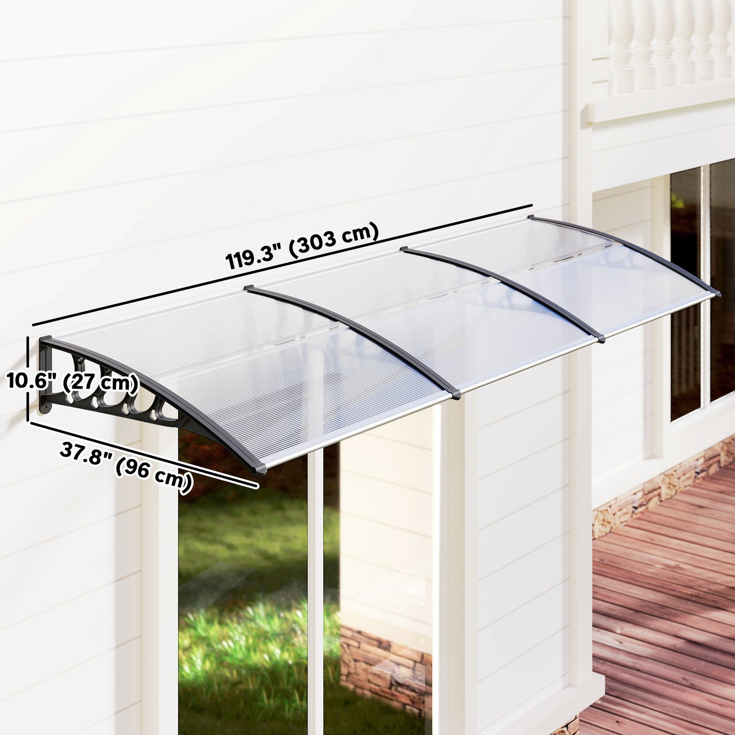 Outsunny Window Awning Door Canopy, Polycarbonate Front Door Outdoor Patio Cover, Sun Shelter, Hollow Sheet for UV, Rain, Snow and Sunlight Protection, Brown, 40" x 80"
