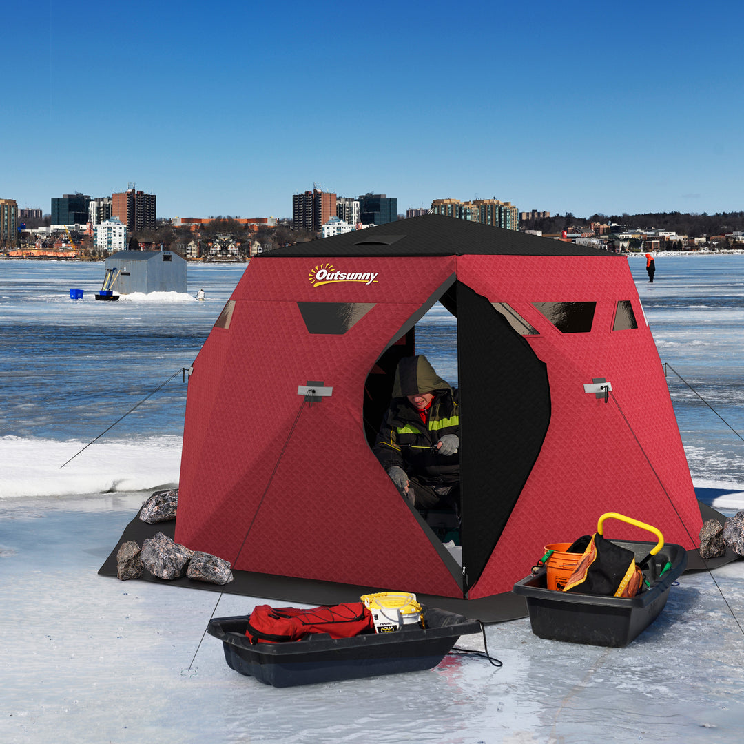 Outsunny 4 Person Insulated Ice Fishing Shelter, Pop-Up Portable Ice Fishing Tent with Carry Bag and Two Doors for -22℉, Black