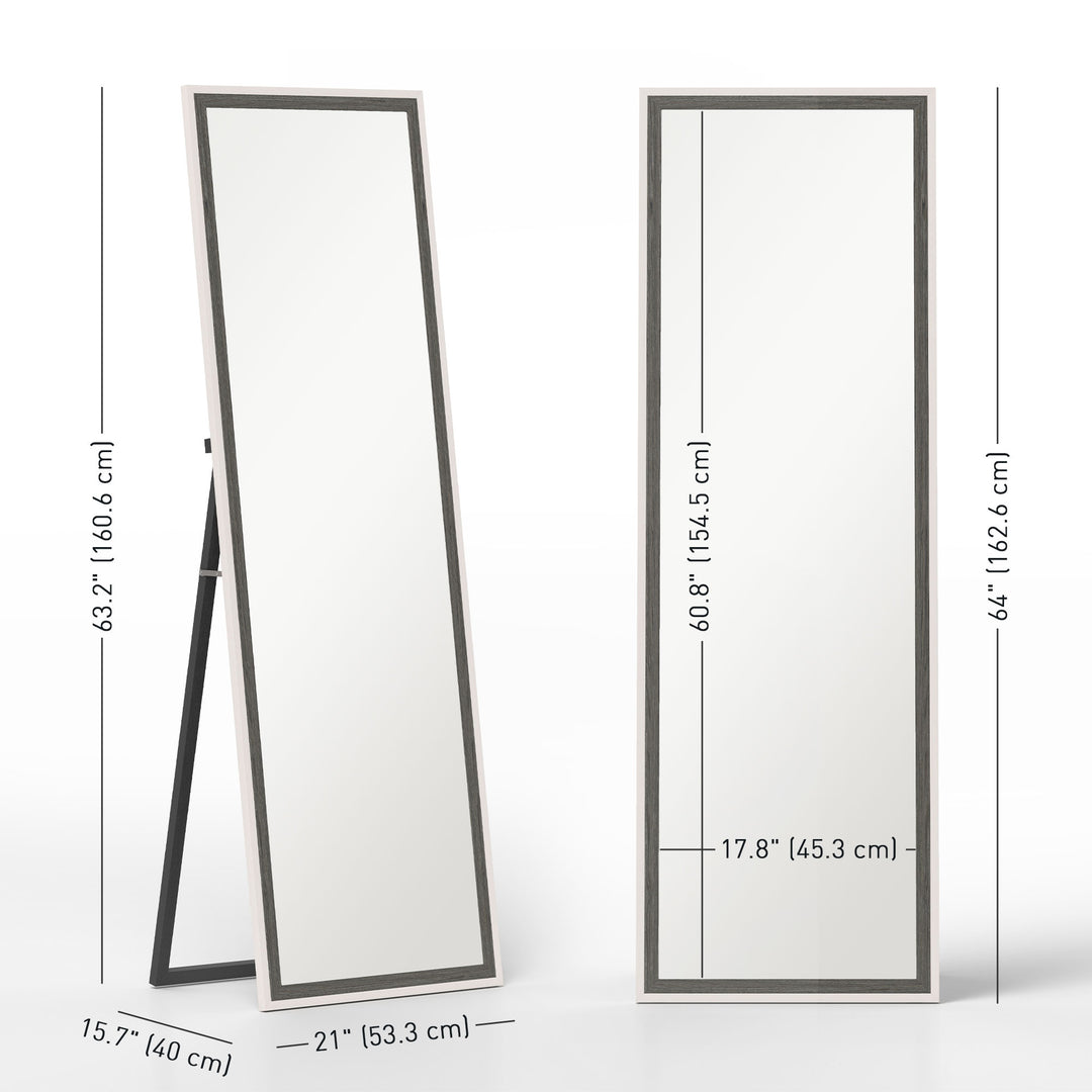 HOMCOM Floor Standing Mirror, Full Length Mirror, Free Standing, Leaning or Wall Mirror with Frame for Bedroom, Dark Wood Grain