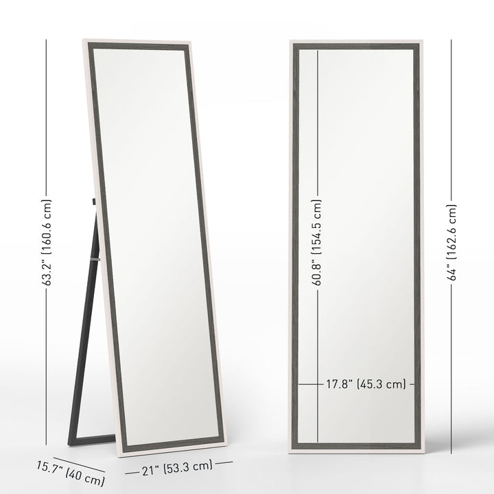 HOMCOM Floor Standing Mirror, Full Length Mirror, Free Standing, Leaning or Wall Mirror with Frame for Bedroom, Dark Wood Grain