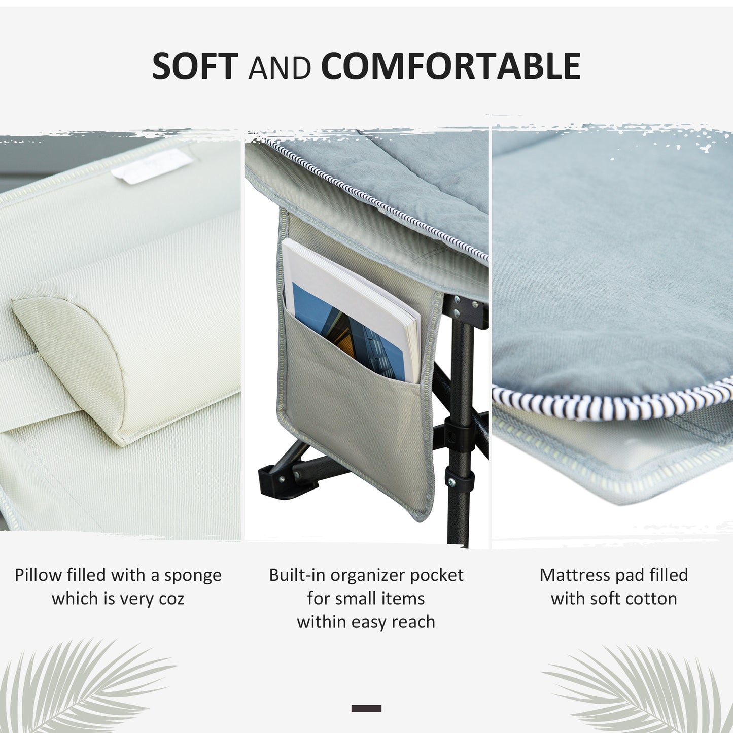 Outsunny Folding Camping Cot with Mattress & Pillow, Double Layer Oxford Heavy Duty Sleeping Cot with Carry Bag Light Grey