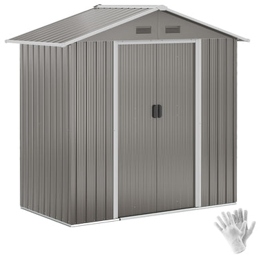 Outsunny 6.5x3.5ft Metal Garden Storage Shed for Outdoor Tool Storage with Double Sliding Doors and Vents, Grey
