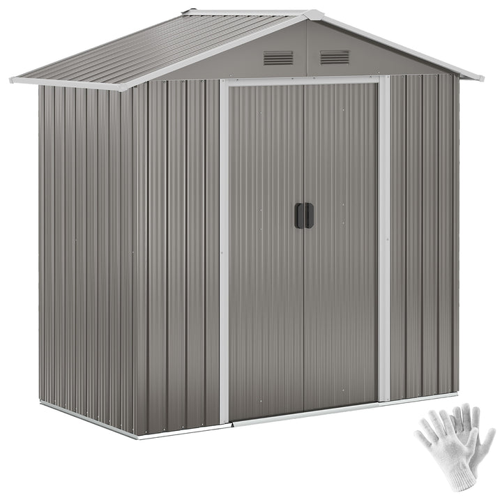Outsunny 6.5x3.5ft Metal Garden Storage Shed for Outdoor Tool Storage with Double Sliding Doors and Vents, Grey
