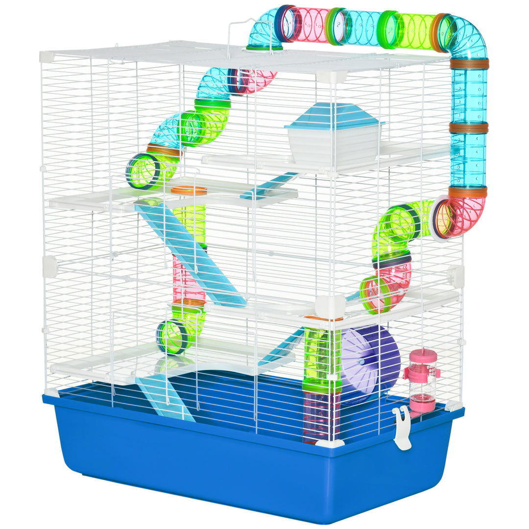 PawHut 23" Large Hamster Cage 5-Level with Tunnel Tube System, Blue