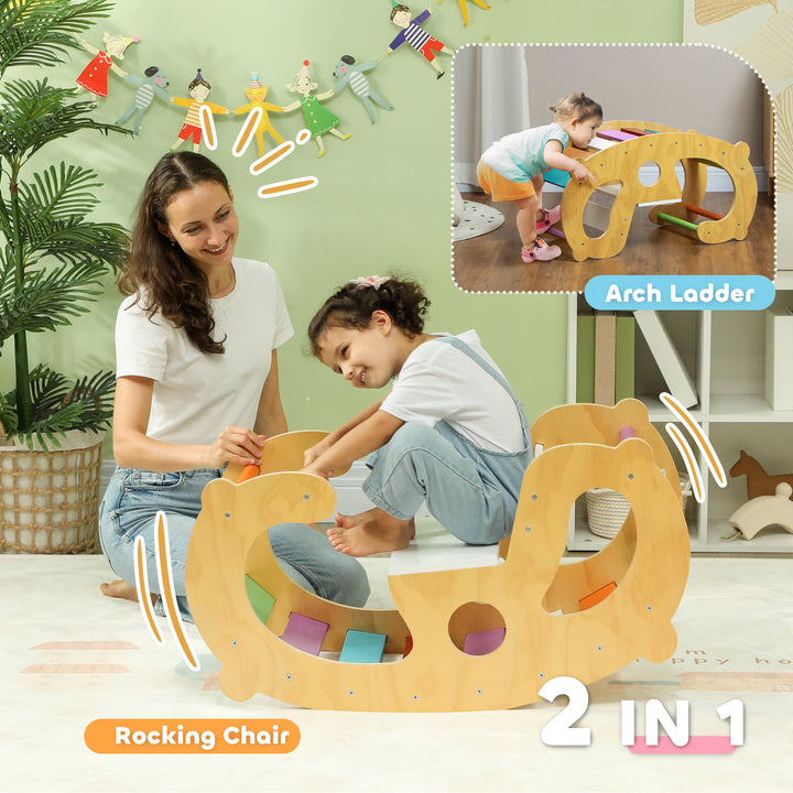 Qaba 2 in 1 Wooden Arch Ladder Baby Rocker for Toddlers 18-48 Months