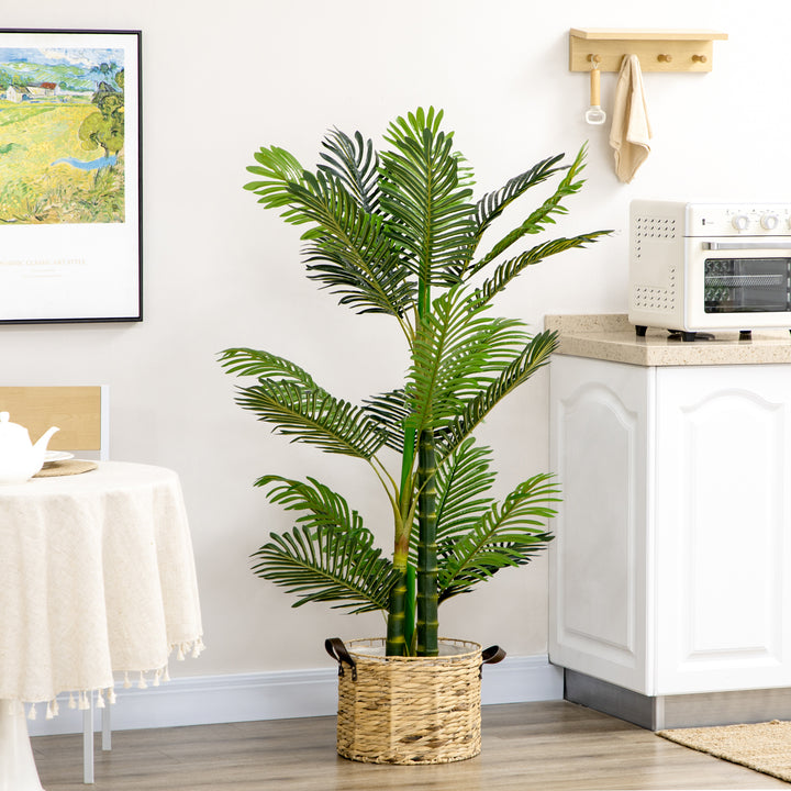 HOMCOM Artificial Tree Areca Palm Tree Fake Plants in Pot with 21 Leaves for Indoor Decor, 8"x8"x60", Green