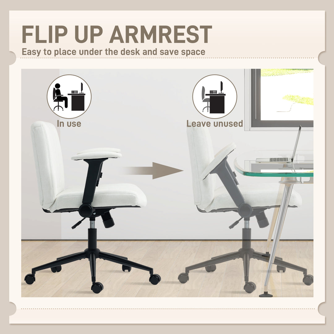 HOMCOM Criss Cross Chair with Flip-up Armrests, Wheels, Wide Office Chair with Adjustable Height, Tilting for Home, Grey