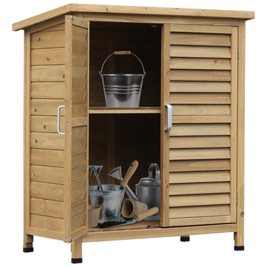 Outsunny Wooden Garden Storage Shed Kit Wood Garage Tool Organisation Cabinet with 2 Door , 34" x 18" x 38", Natural