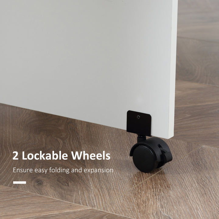 HOMCOM Extendable Dining Table, Collapsible Folding Table w/ 2-tier Shelves and Rolling Casters, White