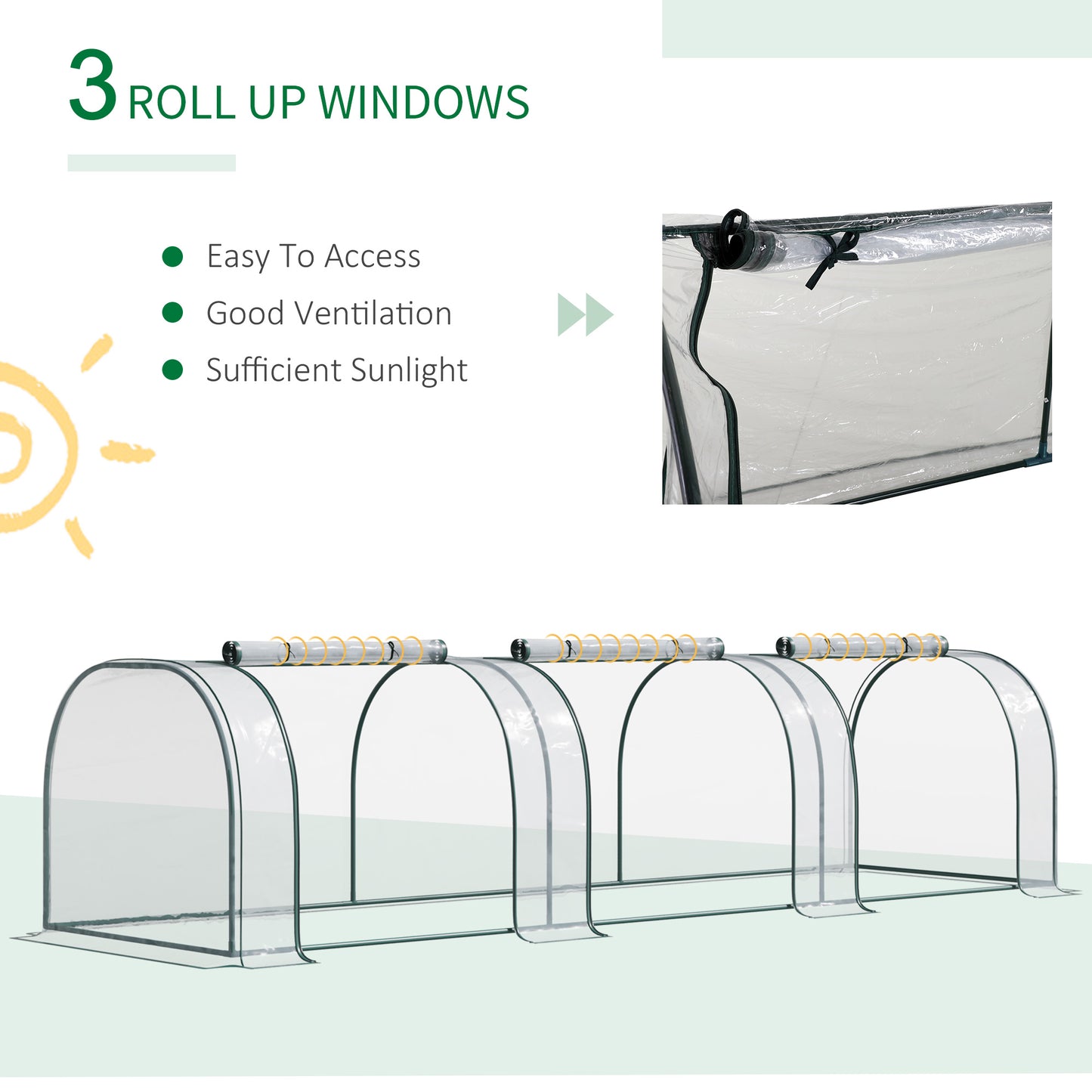 Outsunny 138"x39"x32" Transparent PVC Mini Tunnel Greenhouse Garden Green Grow Shed Portable Plant Flower Warm House Steel Frame Zipped Doors