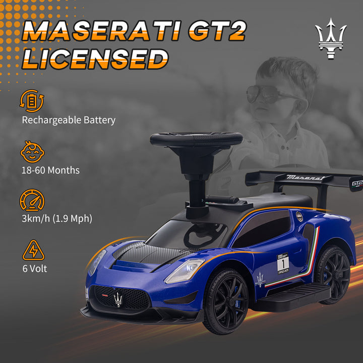 Qaba 6V Maserati GT2 Licensed Electric Car for Kids, Ride on Car with Under Seat Storage, LED Headlights Music, Blue