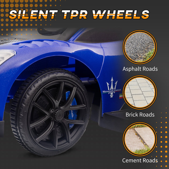 Qaba 6V Maserati GT2 Licensed Electric Car for Kids, Ride on Car with Under Seat Storage, LED Headlights Music, Blue