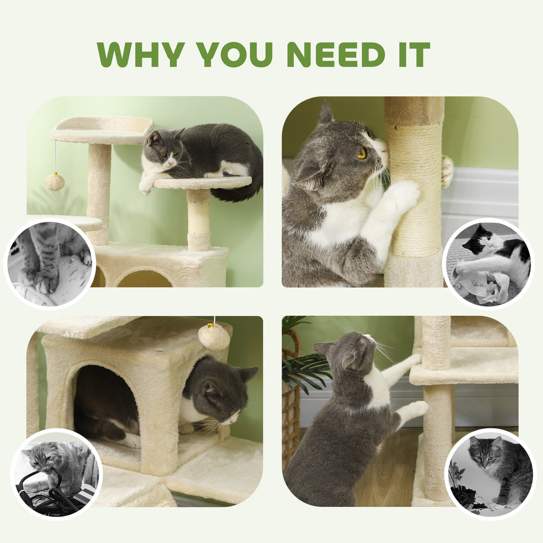 PawHut 54" Cat Tree, Multi-Level Cat Tower with Scratching Posts, Cat Condos, Bed, Platforms, Ramp, Toy Ball, Dark Blue